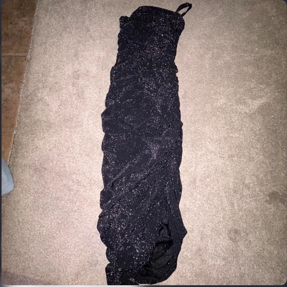 Black Glittery Ruched Dress